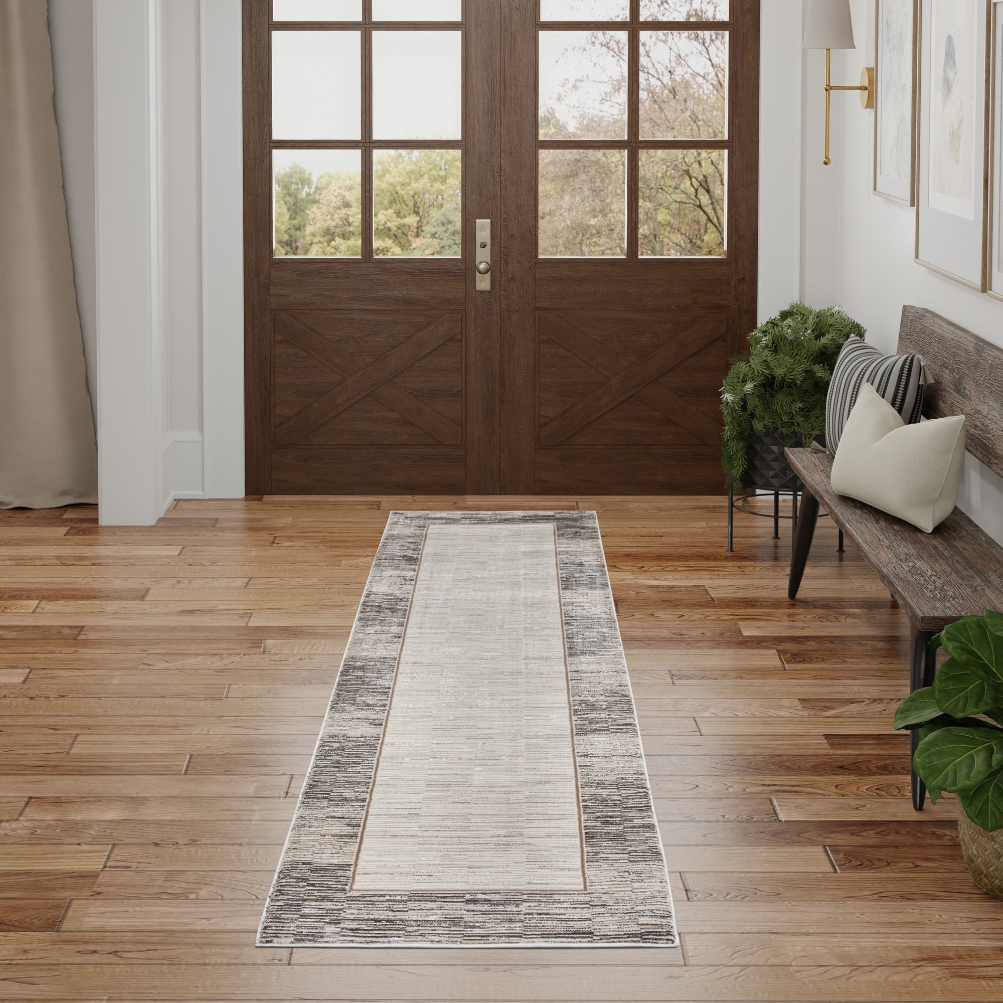 Desire Dsr02 Border Runner Rug By Nourison In Grey Black